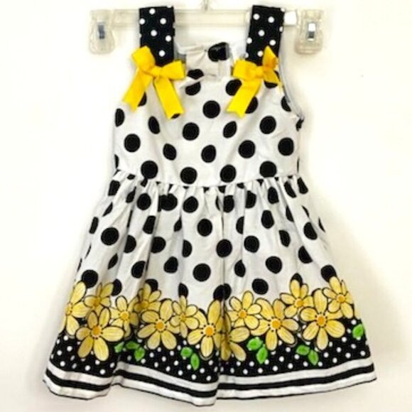 Rare Editions Other - Rare Editions Girls Dress Sz 5 Black White Polka Dots Yellow Flowers Bows